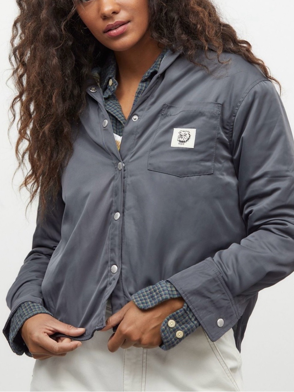 BDG Charcoal Button-Up Satin Lined Shirt Jacket